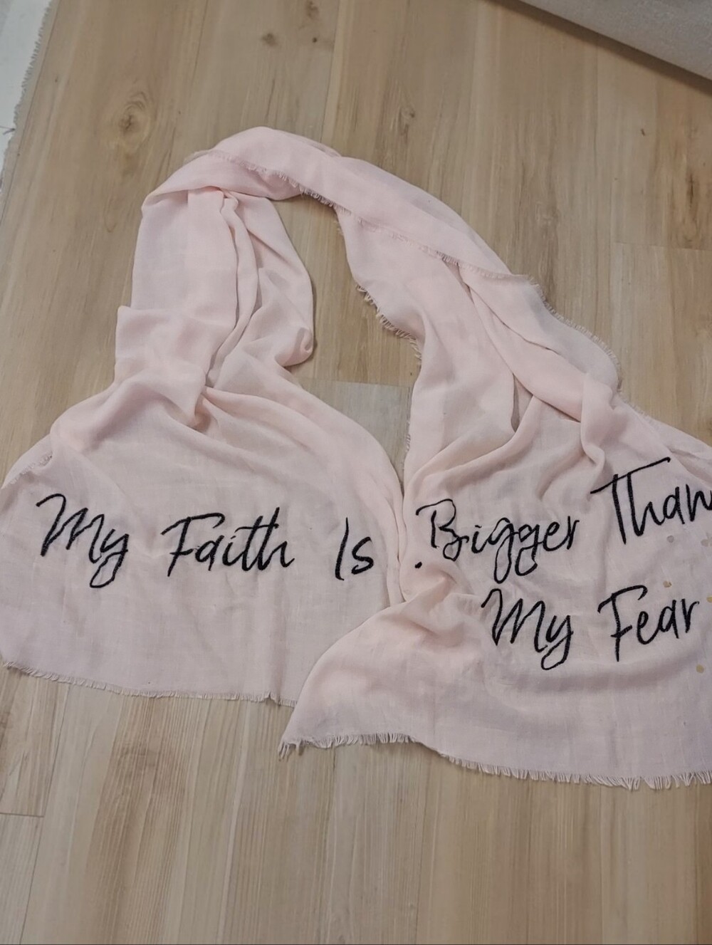 Altar'd State Pale Pink 'My Faith Is' Embroidered Scarf NWOT